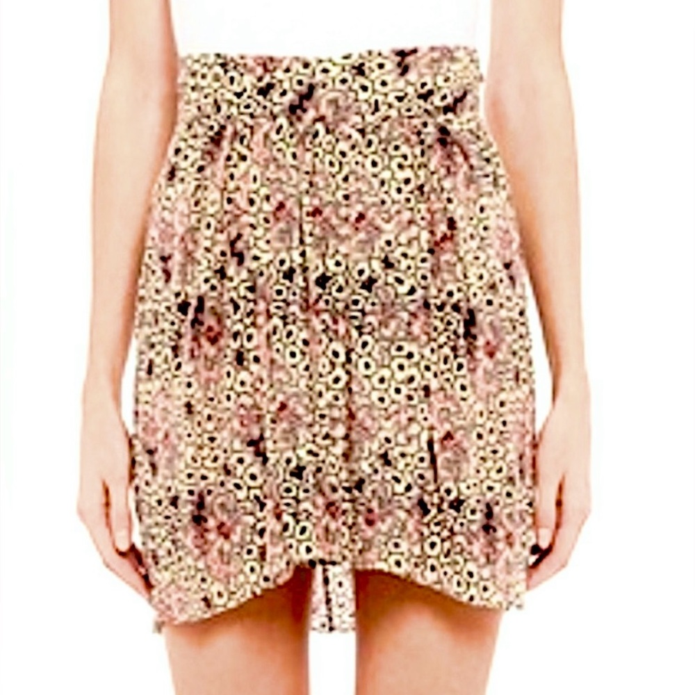 Isabel Marant Silk Geo Print Pleated Front Mini Skirt w Cross Over Waist